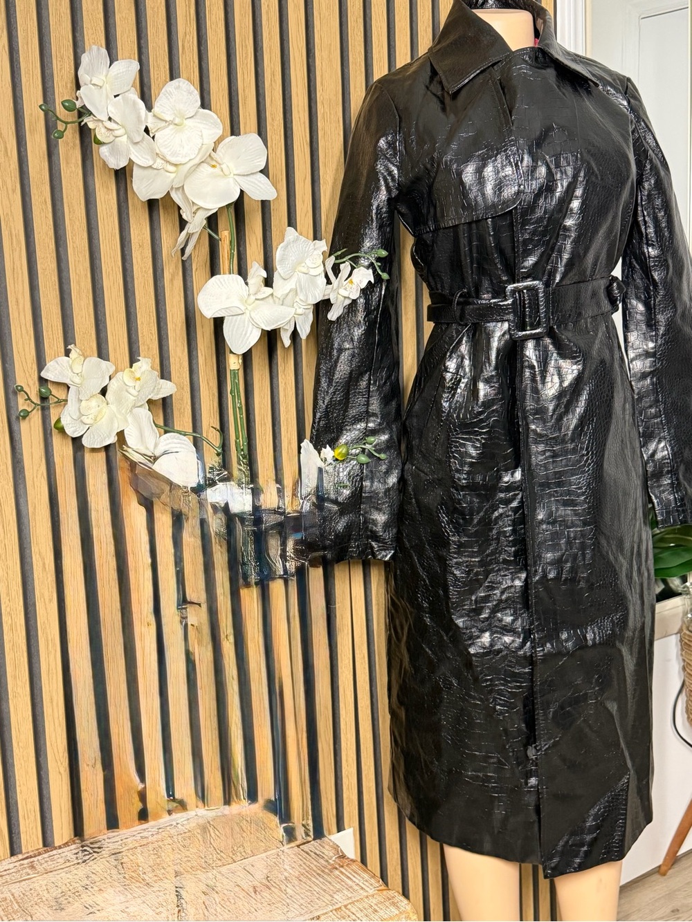 Black Belted Trench Coat Like New